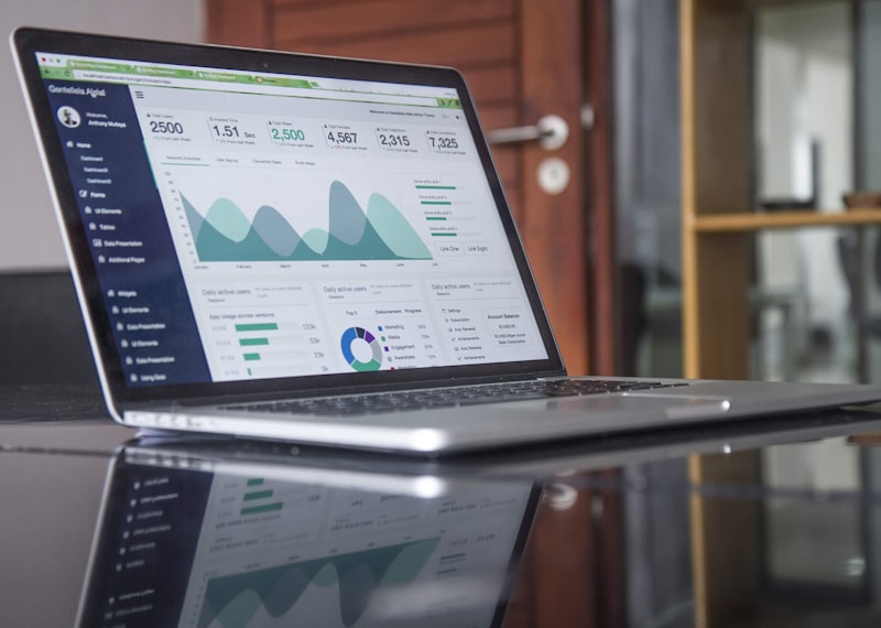 Analytics dashboard and charts on a screen
